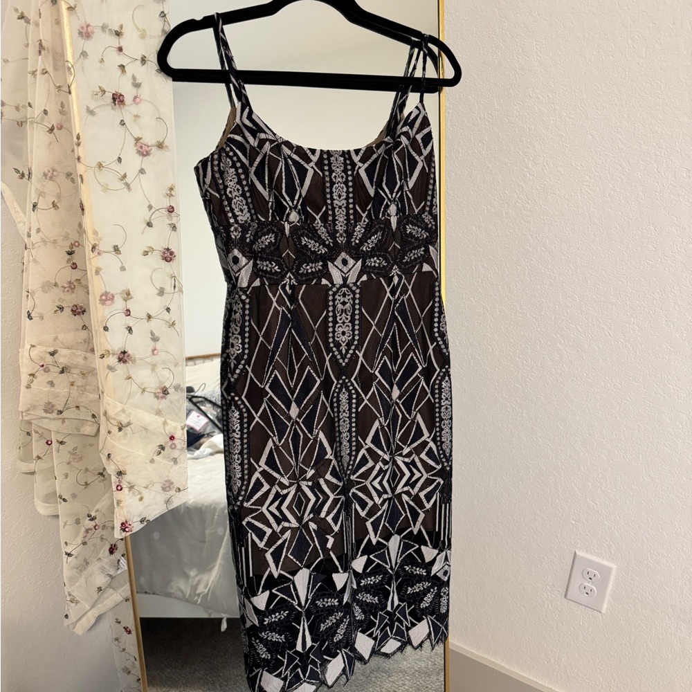 BCBGMaxAzria Black and White Geometric Midi Dress